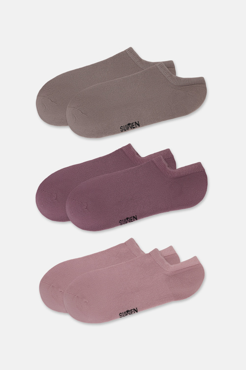 Mor / Pembe / Kahverengi Görünmez 3'lü Modal Sneaker Çorap