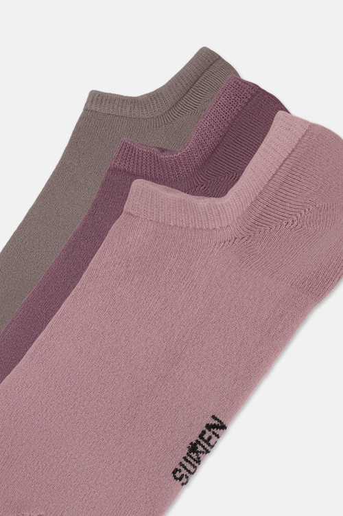 Mor / Pembe / Kahverengi Görünmez 3'lü Modal Sneaker Çorap