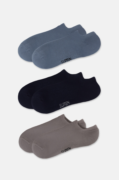 Lacivert / Indigo / Gri Görünmez 3'lü Modal Sneaker Çorap