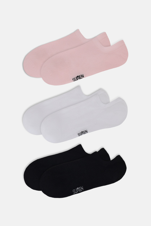 Siyah / Beyaz / Pembe Görünmez 3'lü Modal Sneaker Çorap