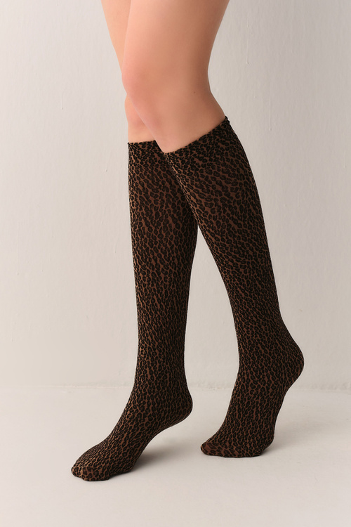Leopar Desenli Leo Style Dizaltı Çorap