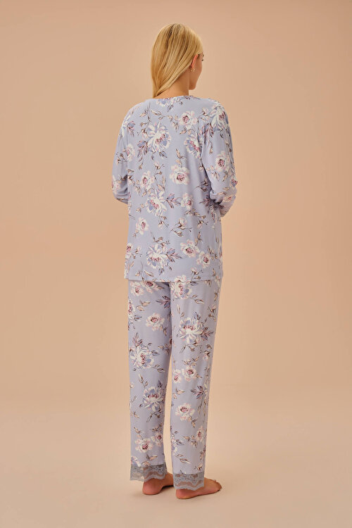 Lila Desenli Maria Maskülen Pijama Takımı