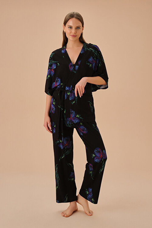 Çiçek Desenli Liona Üç Parçalı Pijama Takımı