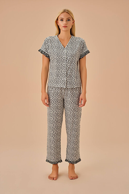 Gri Melanj Desenli Maya Maskülen Pijama Takımı
