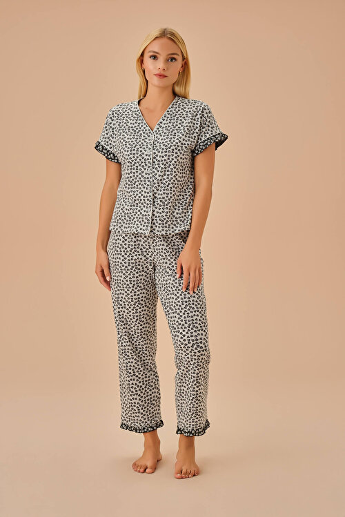 Gri Melanj Desenli Maya Maskülen Pijama Takımı