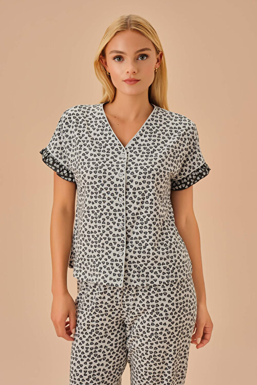 Gri Melanj Desenli Maya Maskülen Pijama Takımı