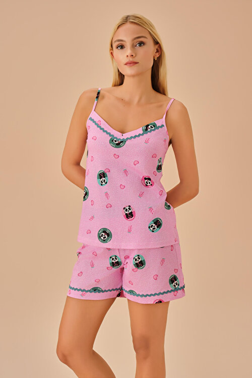 Pembe Panda Şort Takımı