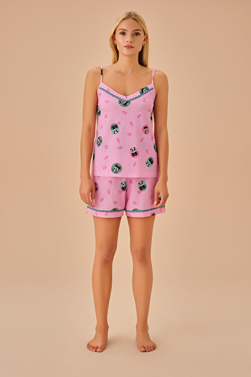 Pembe Panda Şort Takımı