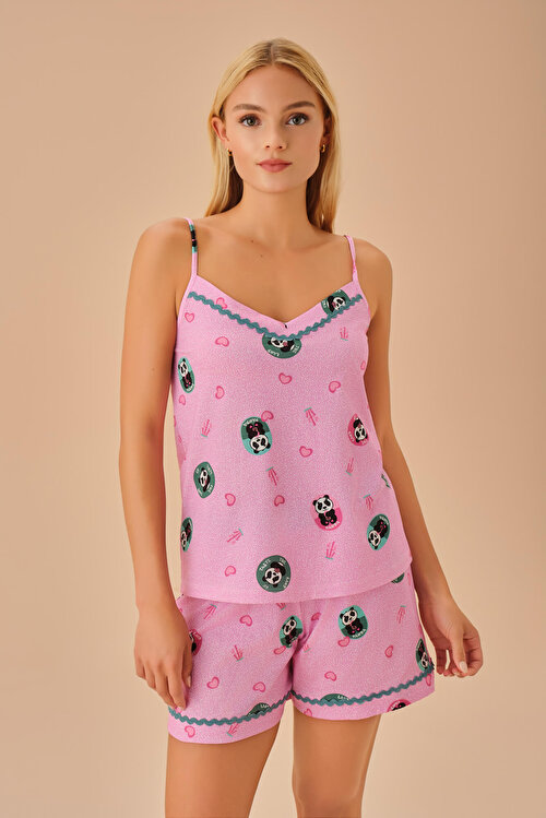 Pembe Panda Şort Takımı