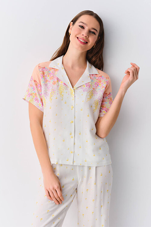 Ekru Desenli Sunset Maskülen Pijama Takımı