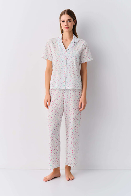 Ekru Desenli Angelica Maskülen Pijama Takımı