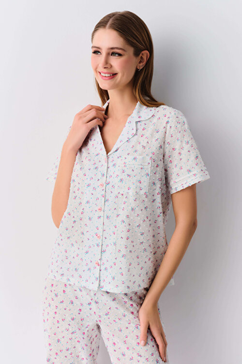 Ekru Desenli Angelica Maskülen Pijama Takımı