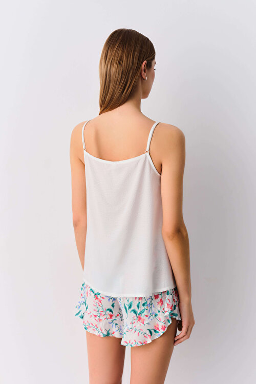 Ekru Desenli Tiffany Şort Pijama Takımı