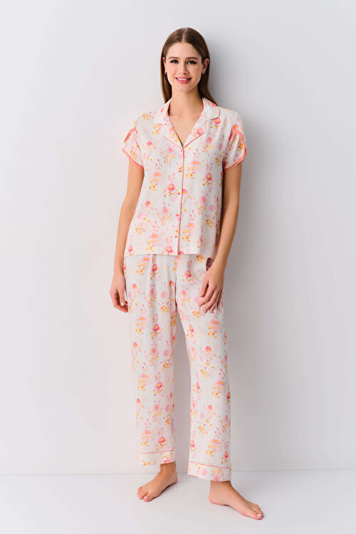 Ekru Desenli Perry Maskülen Pijama Takımı