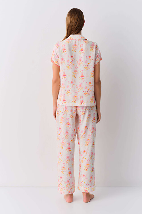 Ekru Desenli Perry Maskülen Pijama Takımı