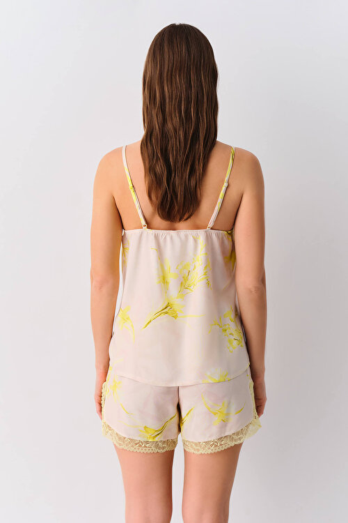 Sarı Desenli Lucky Şort Pijama Takımı