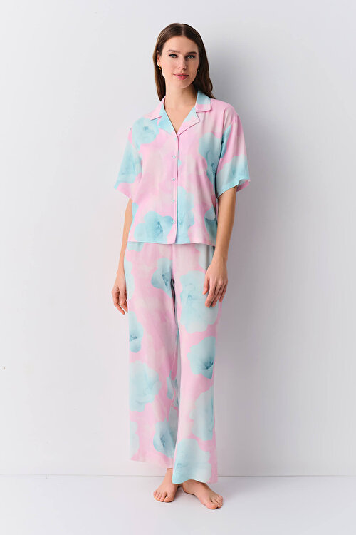 Pembe Meloni Maskülen Pijama Takımı