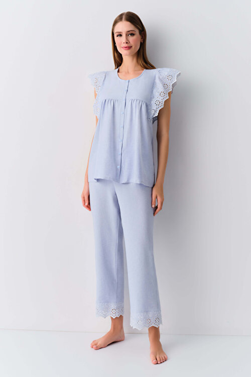 Mavi Melanj Lalin Maskülen Pijama Takımı