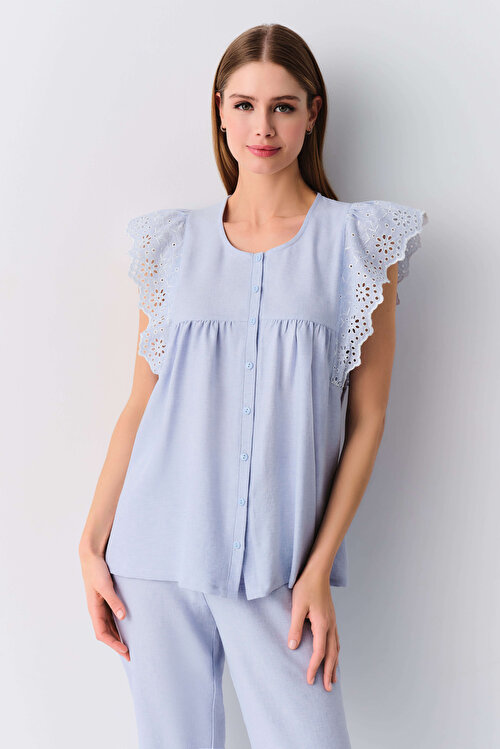 Mavi Melanj Lalin Maskülen Pijama Takımı