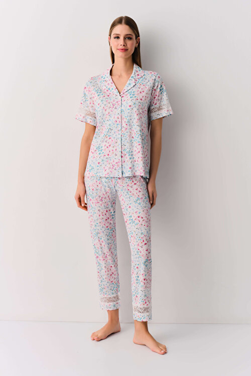 Ekru Desenli Serina Maskülen Pijama Takımı
