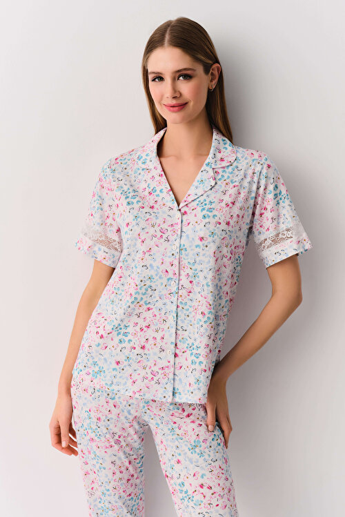 Ekru Desenli Serina Maskülen Pijama Takımı