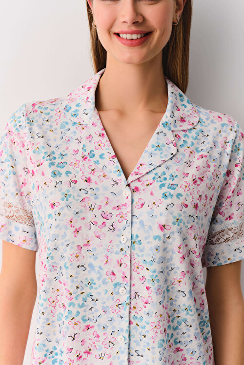 Ekru Desenli Serina Maskülen Pijama Takımı