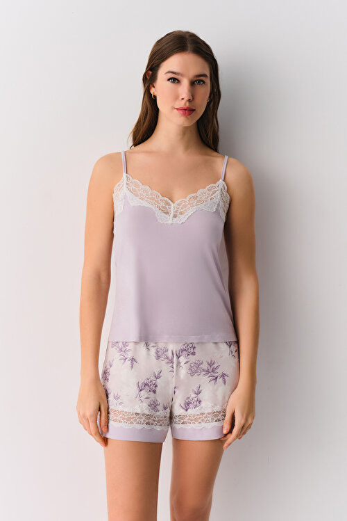 Lila Desenli Lenora Şort Pijama Takımı