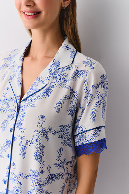 Saks Desenli Lupi Maskülen Pijama Takımı