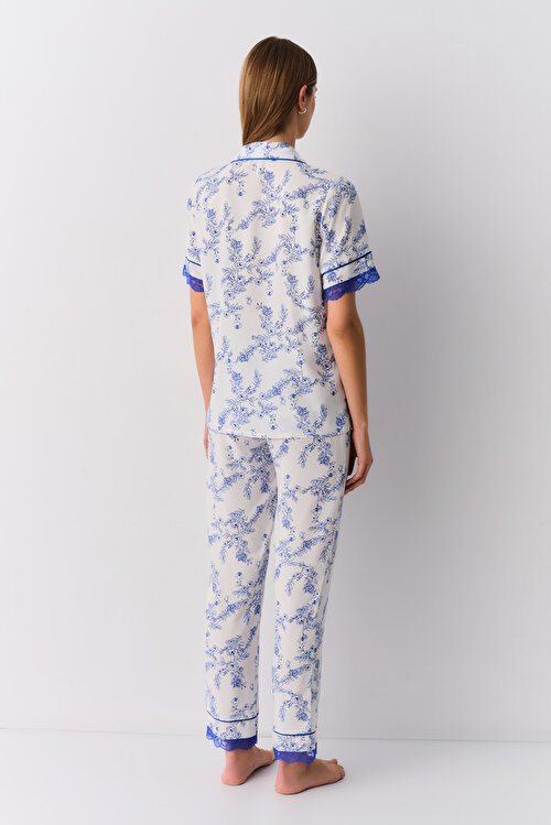 Saks Desenli Lupi Maskülen Pijama Takımı
