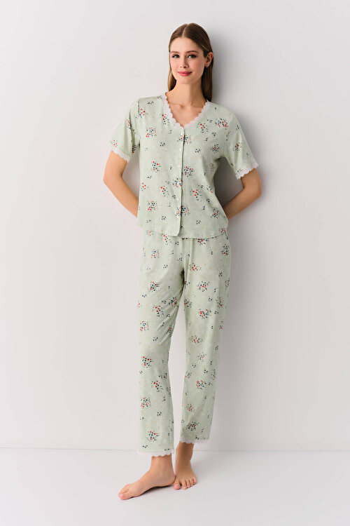 Yeşil Desenli Catalina Maskülen Pijama Takımı