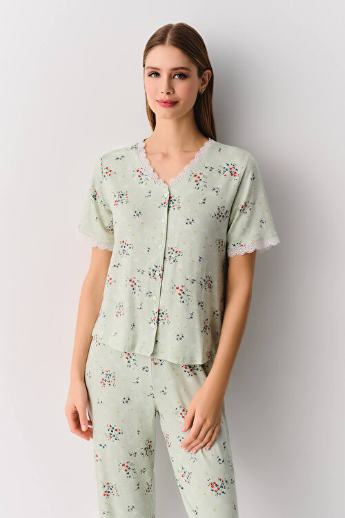 Yeşil Desenli Catalina Maskülen Pijama Takımı