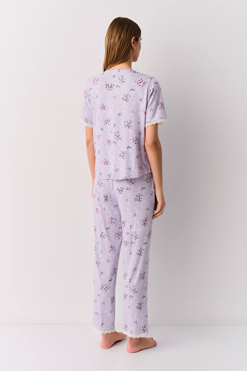 Lila Desenli Catalina Maskülen Pijama Takımı