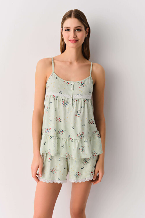Yeşil Desenli Catalina Şort Pijama Takımı