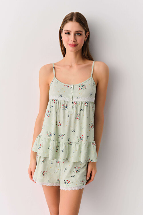 Yeşil Desenli Catalina Şort Pijama Takımı