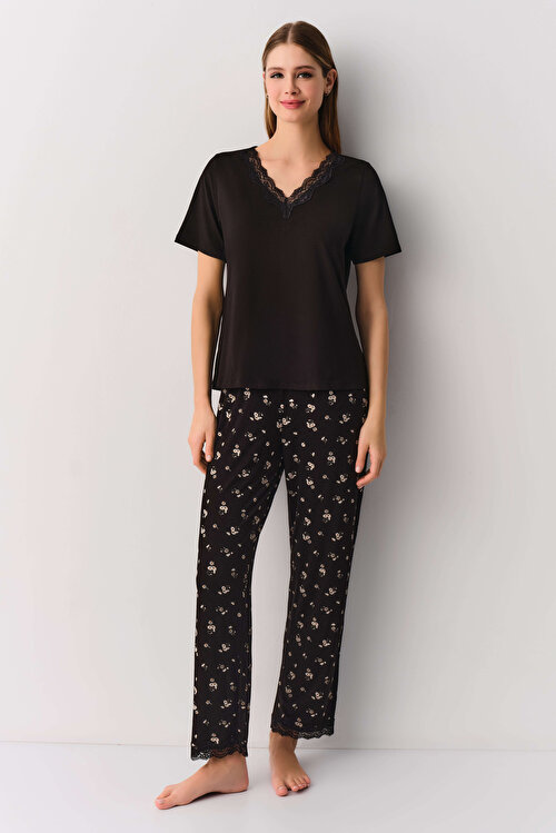 Siyah Desenli Chloe Pijama Takımı