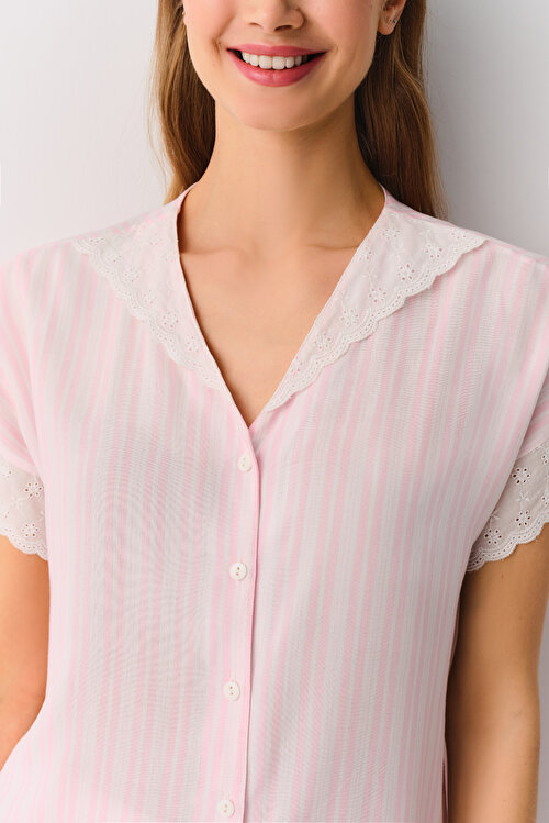 Pembe Çizgili Pink Line Maskülen Pijama Takımı