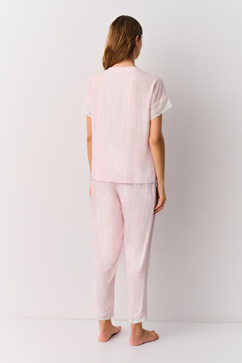 Pembe Çizgili Pink Line Maskülen Pijama Takımı