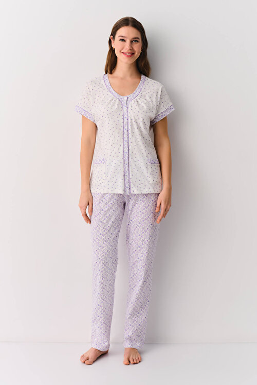 Ekru Desenli Wendy Maskülen Pijama Takımı