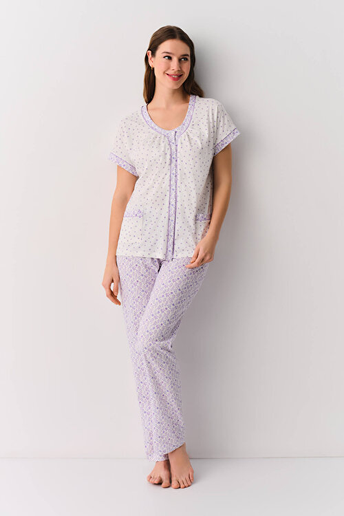 Ekru Desenli Wendy Maskülen Pijama Takımı
