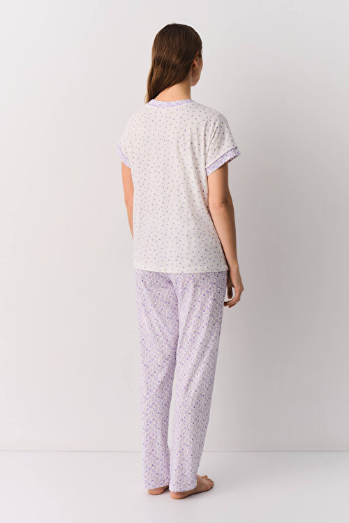 Ekru Desenli Wendy Maskülen Pijama Takımı