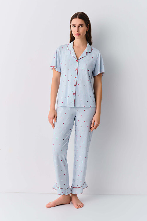 Mavi Çizgi Baskılı Stria Maskülen Pijama Takımı