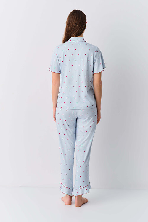 Mavi Çizgi Baskılı Stria Maskülen Pijama Takımı