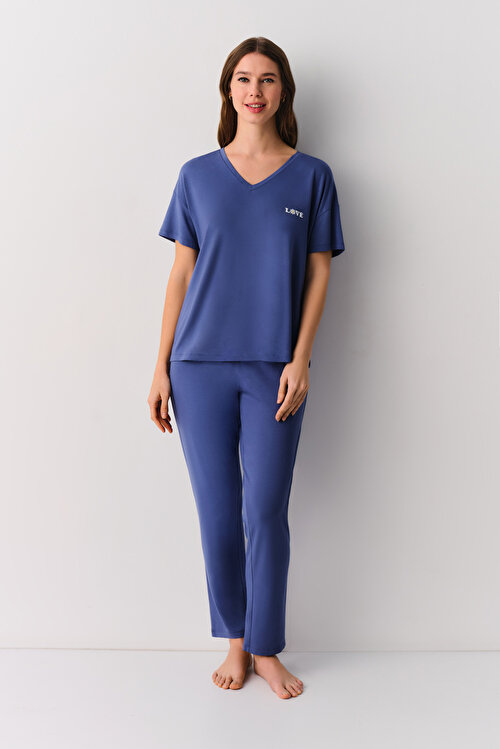 Lacivert Love Günlük Pijama Takımı
