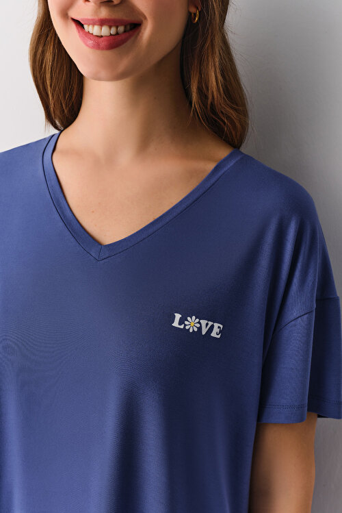 Lacivert Love Günlük Pijama Takımı