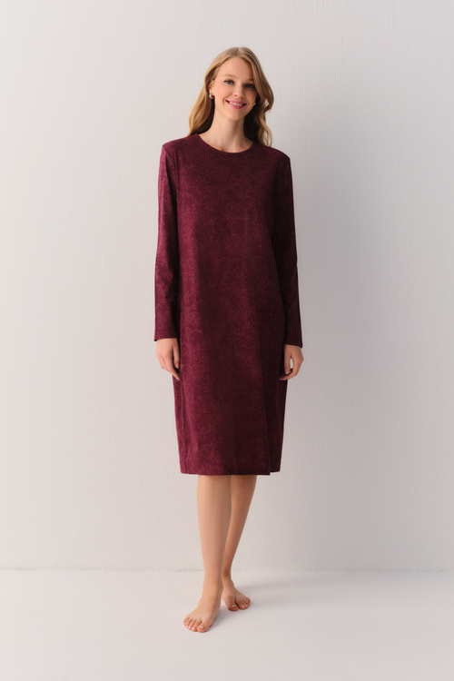 Bordo Cotton Comfort Uzun Gecelik