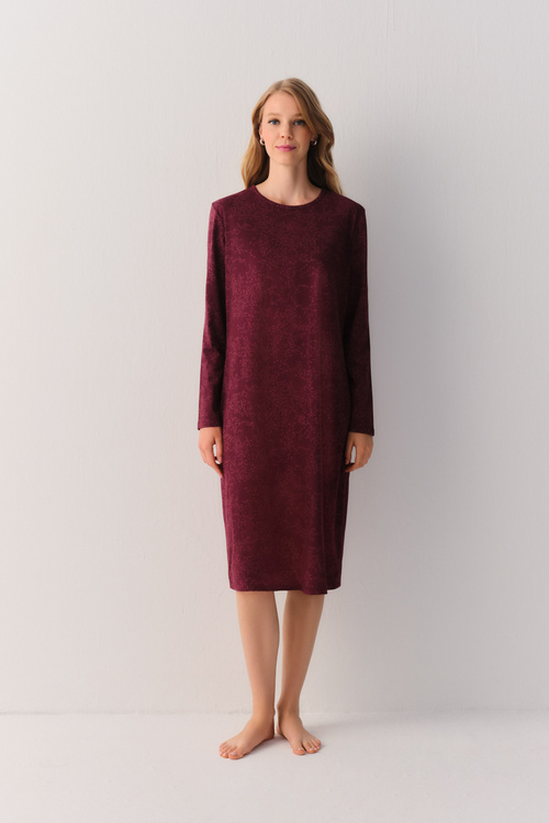 Bordo Cotton Comfort Uzun Gecelik