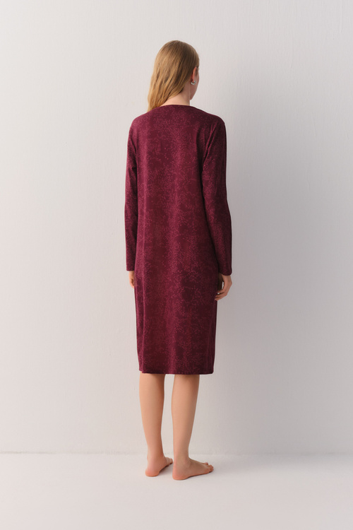 Bordo Cotton Comfort Uzun Gecelik