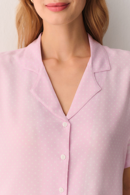 Pembe Cute Gömlek Yaka Pijama Takımı