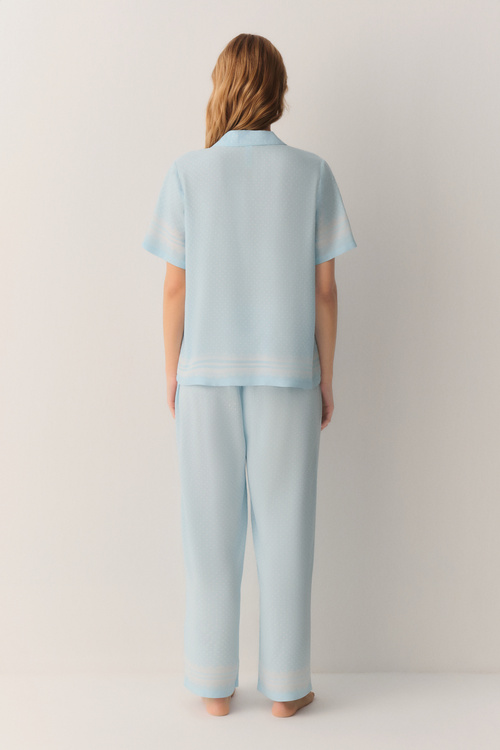 Mavi Desenli Cute Gömlek Yaka Pijama Takımı