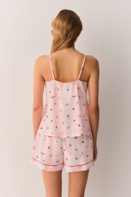 Pembe Smile Atlet Şort Pijama Takımı